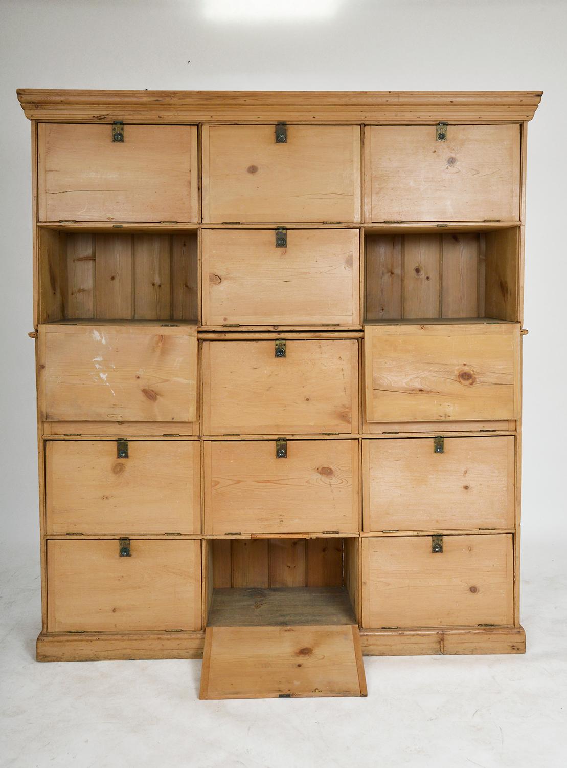 20th Century Large Original Pine Antique Bank of Solicitors Cupboards Barrister Bookcases