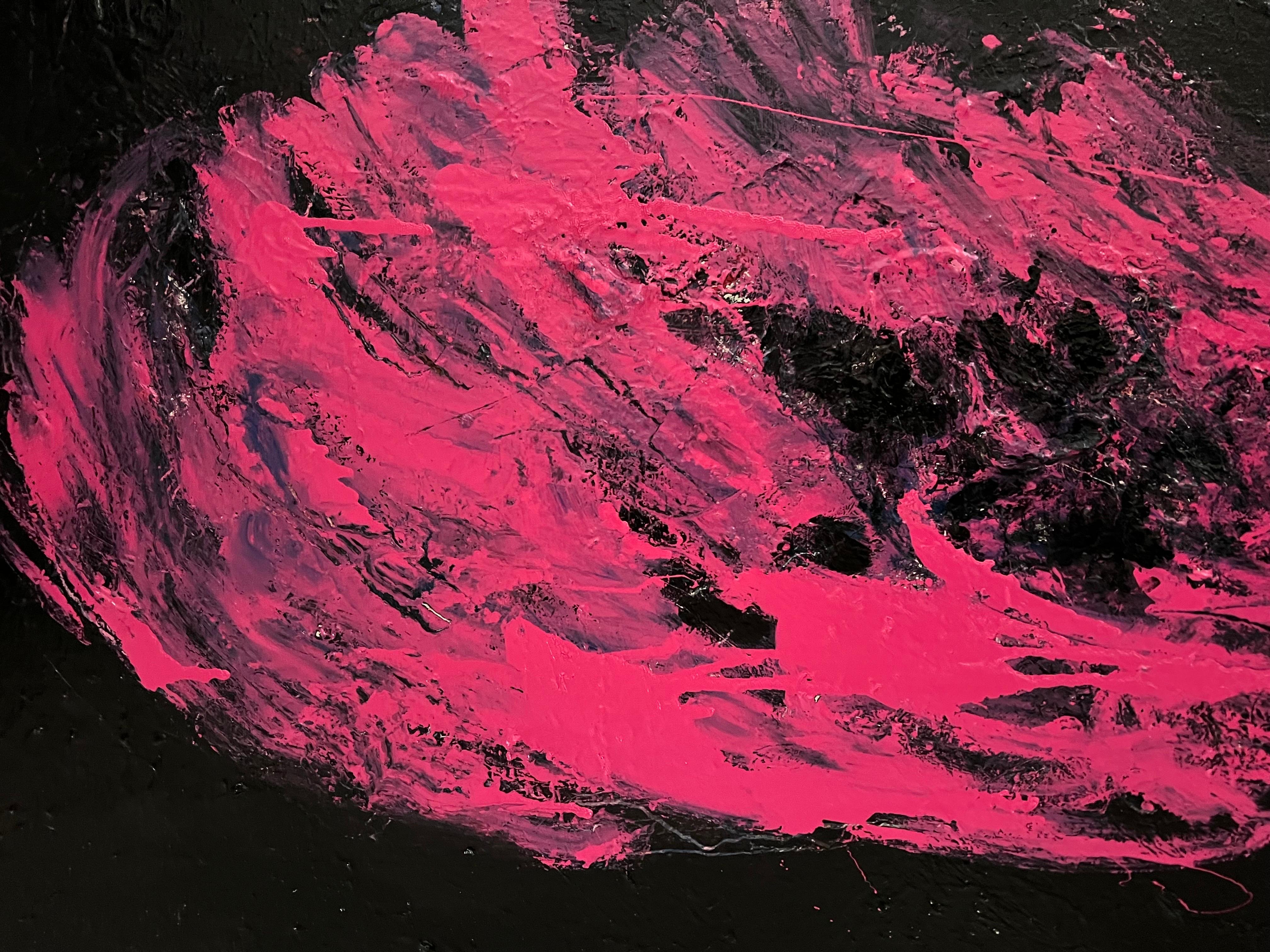 Américain Grande peinture à l'huile abstraite rose et noire de Norman Liebman en vente