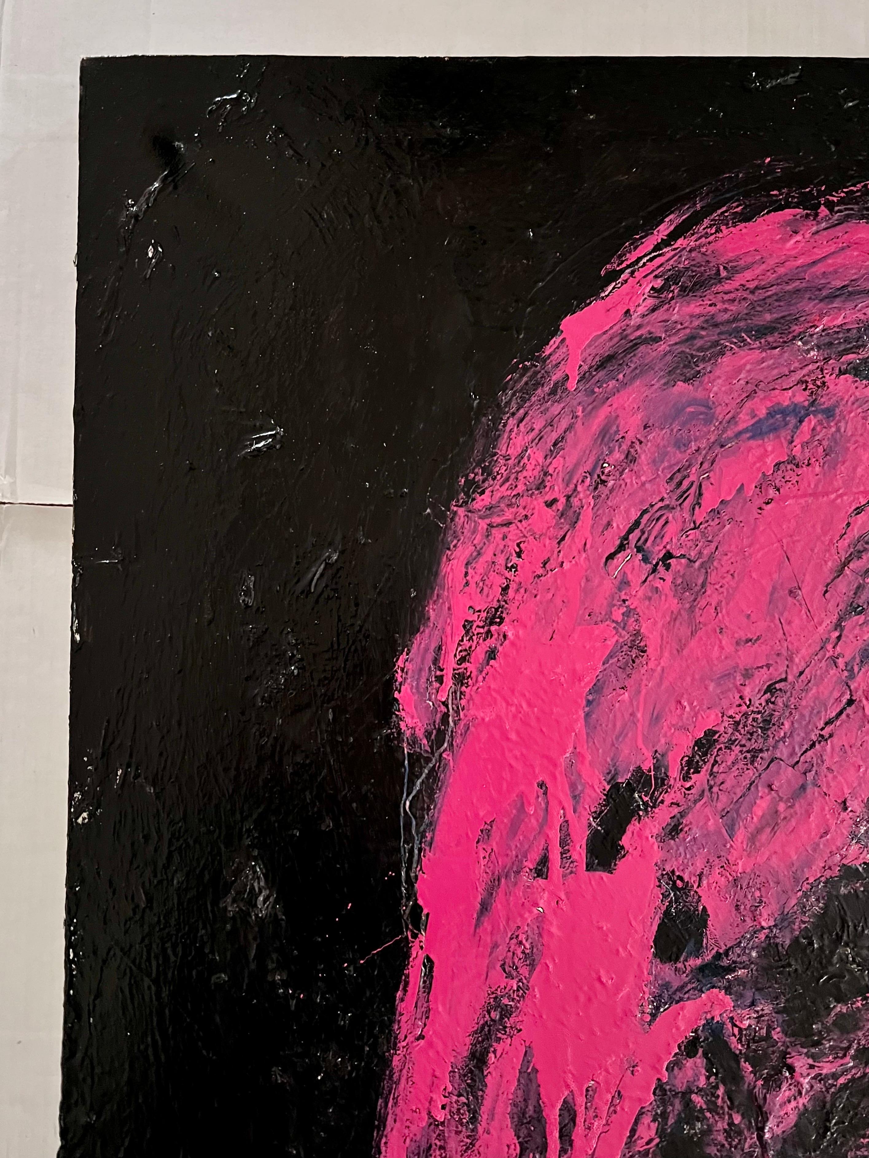Peint à la main Grande peinture à l'huile abstraite rose et noire de Norman Liebman en vente