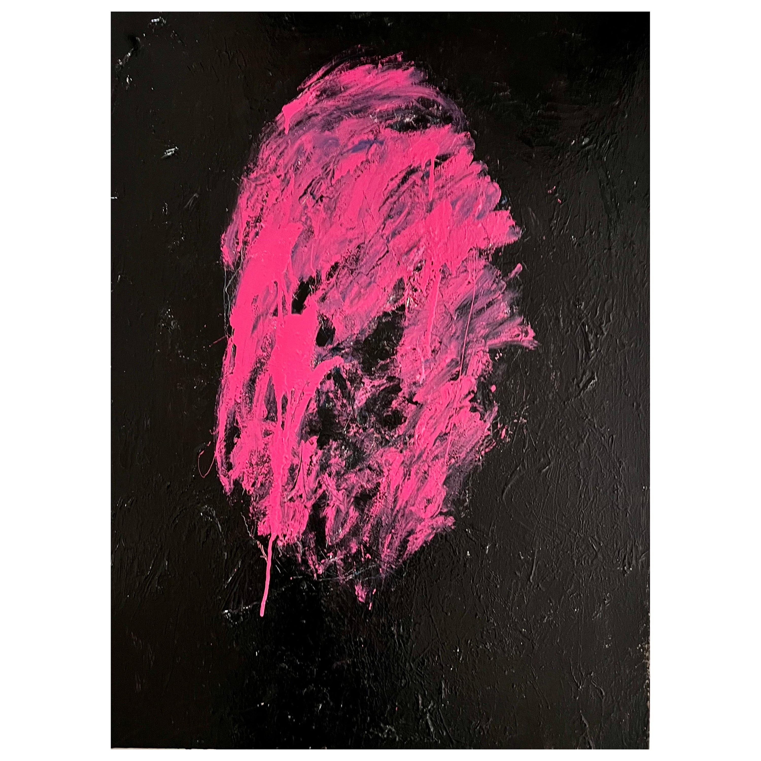 Großes abstraktes Original-Ölgemälde in Rosa und Schwarz von Norman Liebman, Original