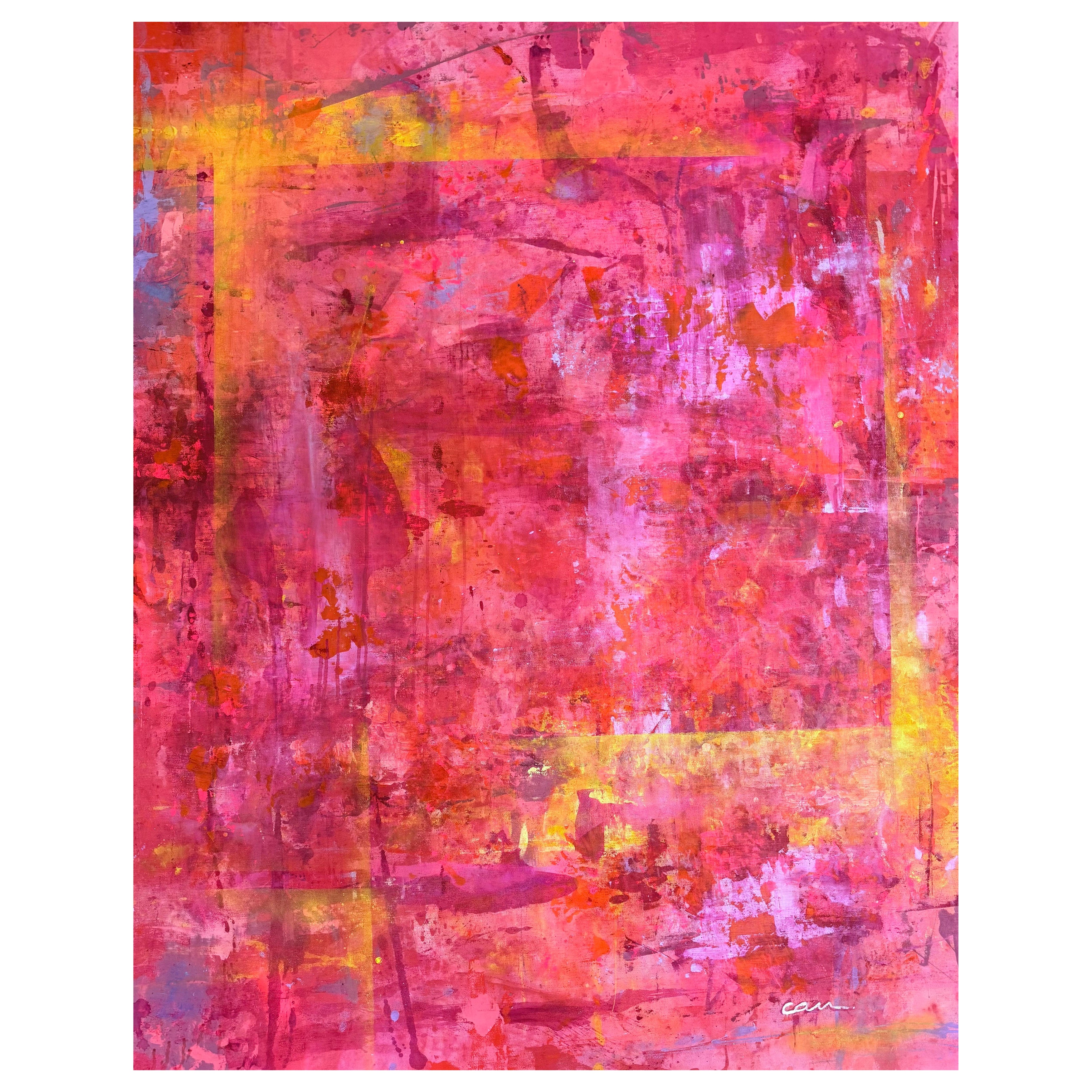 Large Original Signed Abstract Painting "Golden Hour in Pink" by Arlene Carr For Sale