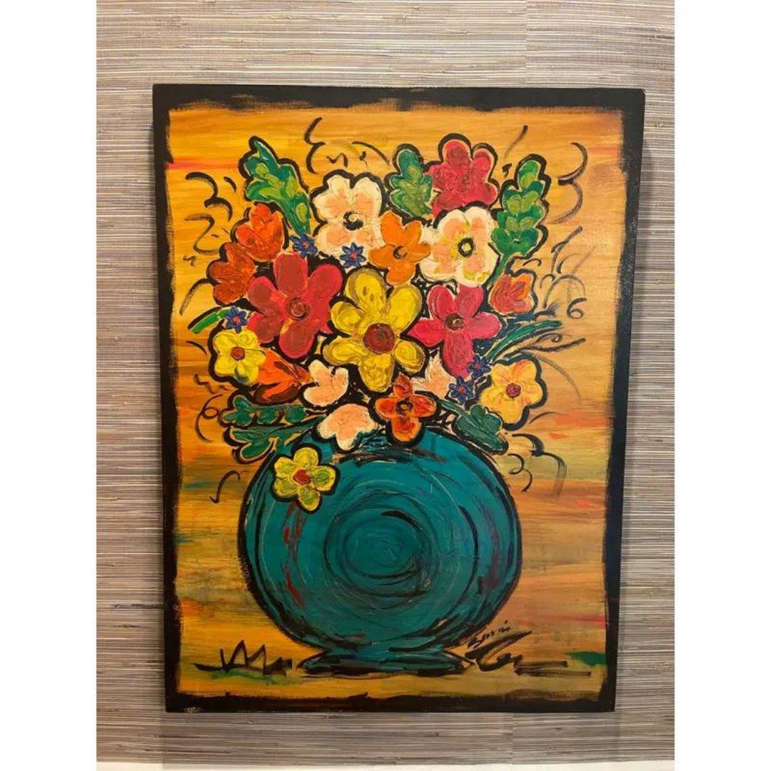 Large Original Signed Oil Painting of a Boutique of Flowers in a Vase For Sale 1