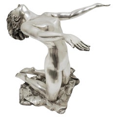 Large Original, Signed, Silvered Bronze Sculpture of a Female Nude