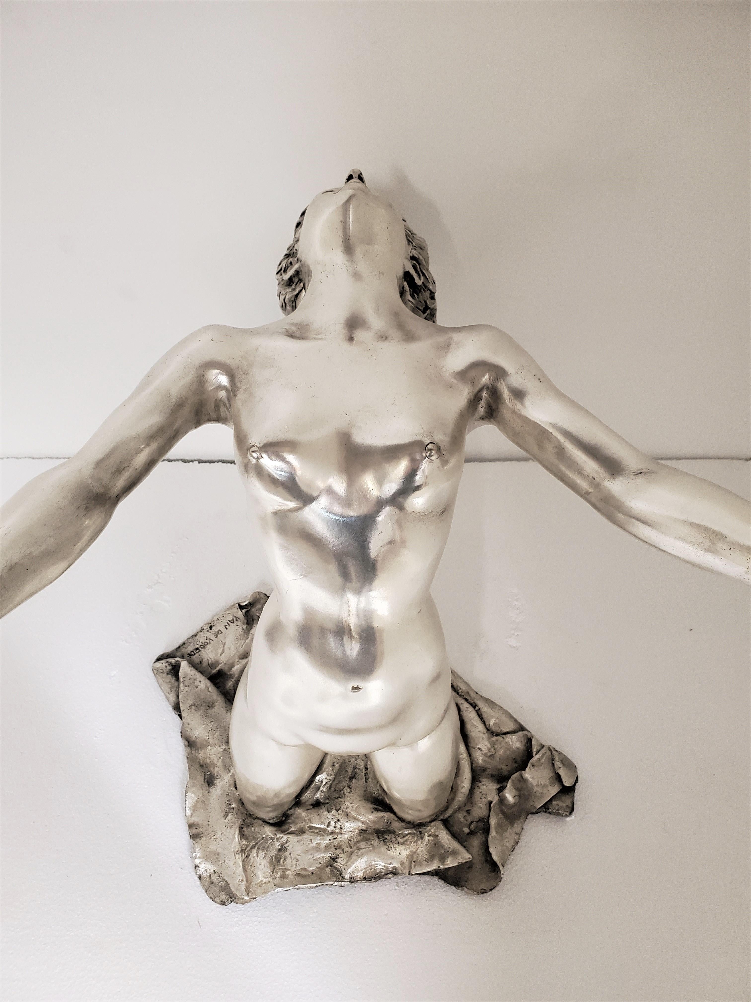 Mid-Century Modern Large Original, Signed, Silvered Bronze Sculpture of a Female Nude For Sale