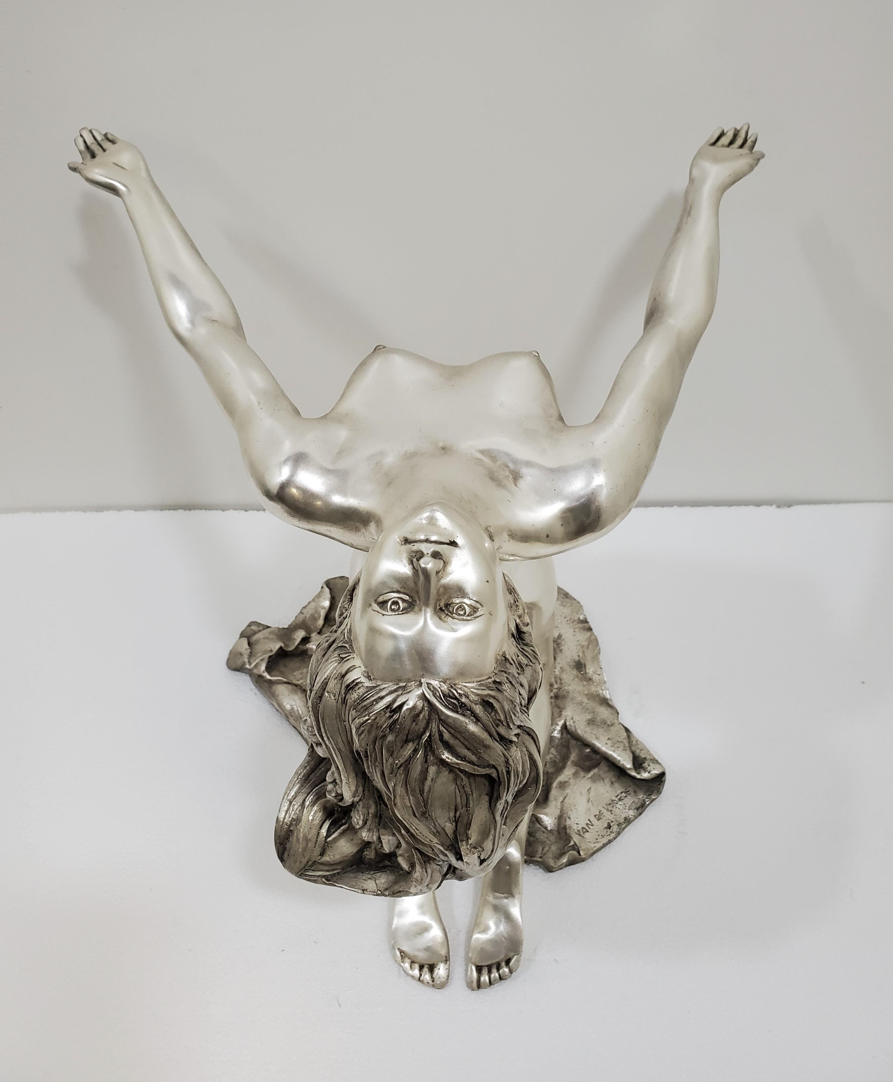 Belgian Large Original, Signed, Silvered Bronze Sculpture of a Female Nude For Sale