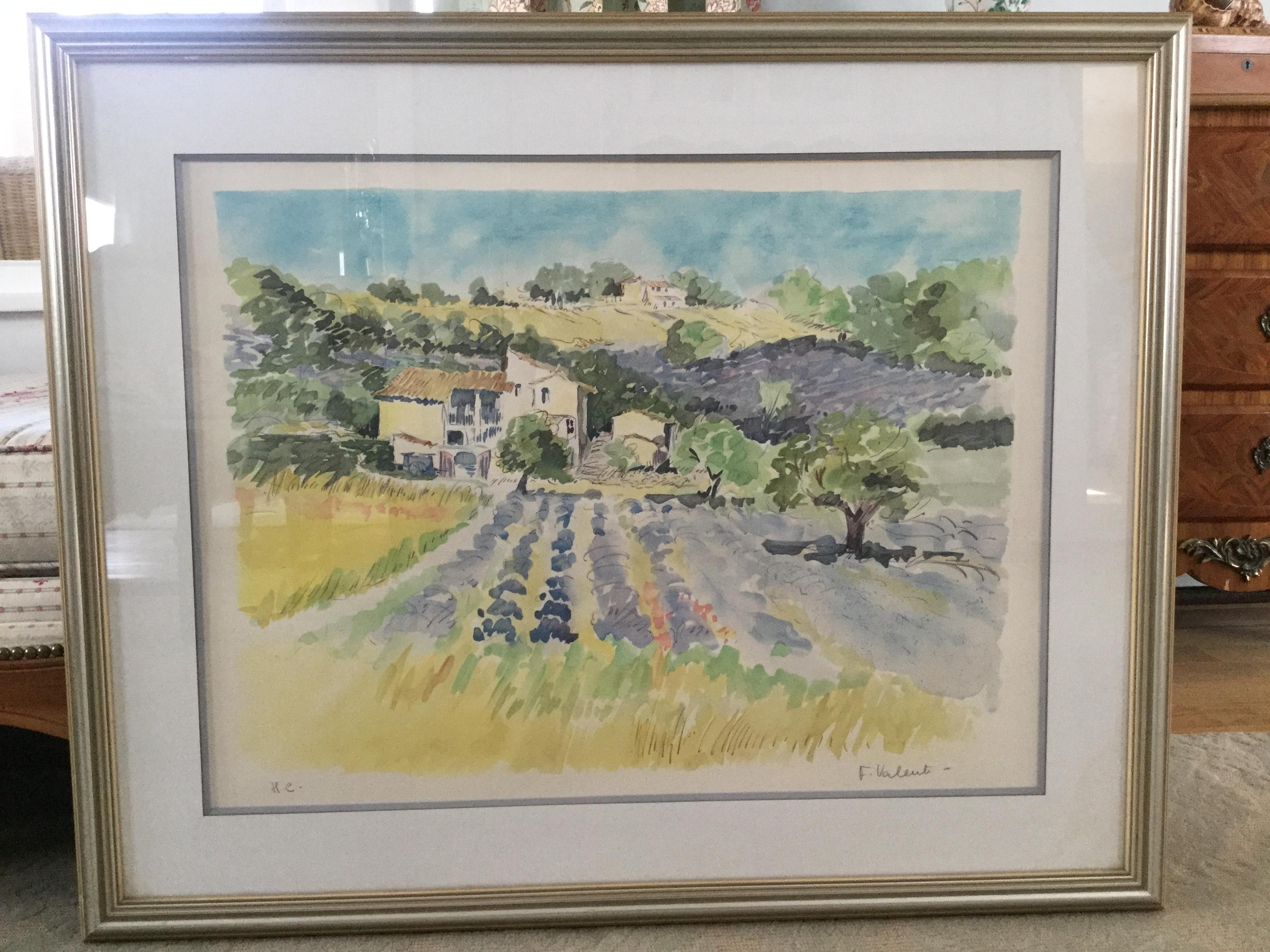 Large Original Signed Watercolor of Provence with Silver Frame For Sale 4
