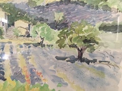 Large Original Signed Watercolor of Provence with Silver Frame