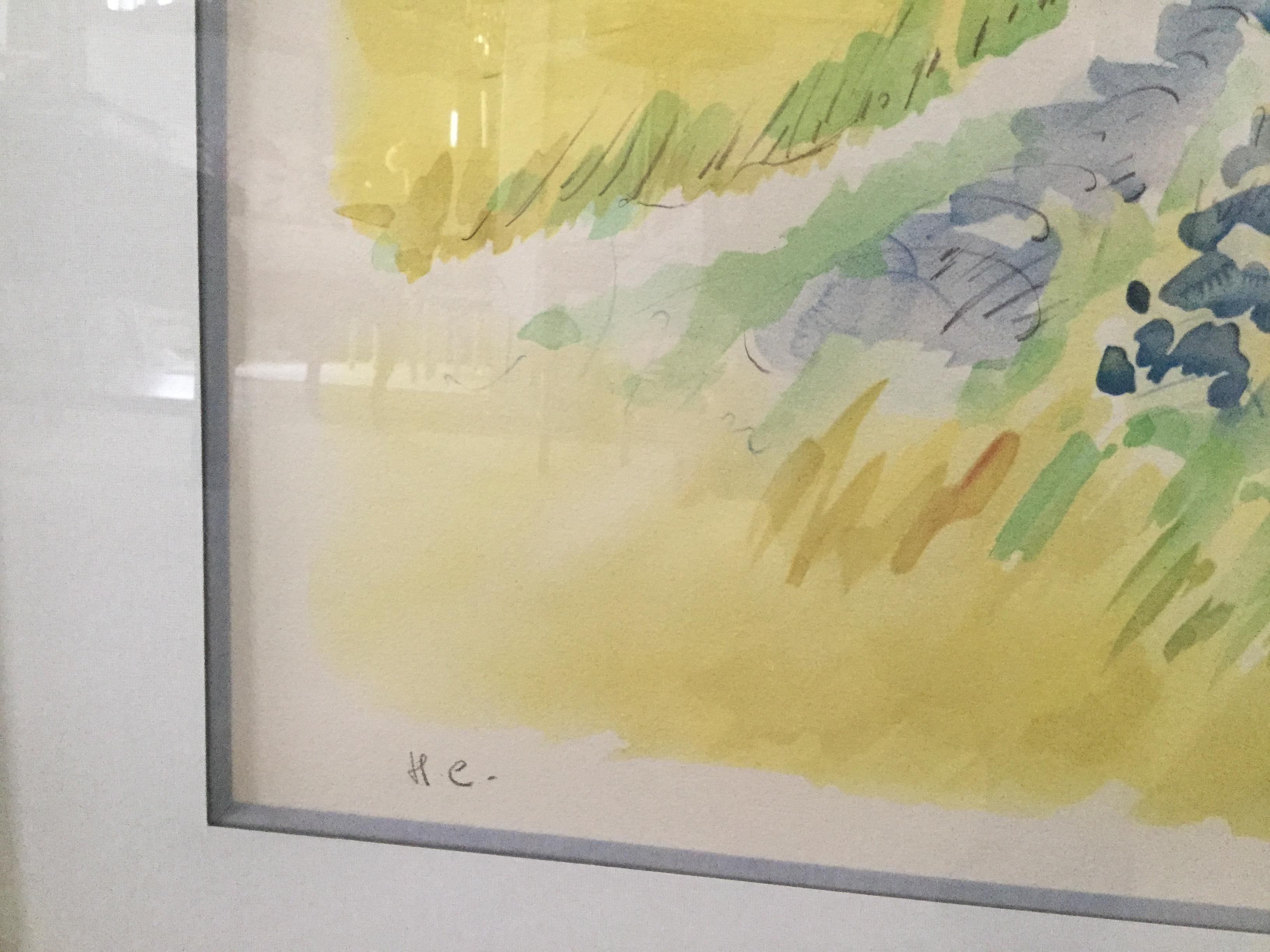 Large Original Signed Watercolor of Provence with Silver Frame In Excellent Condition For Sale In Livingston, NJ
