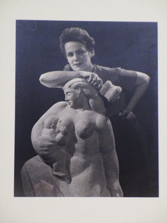 Gran Fotografía Gelatina de Plata Escultor con Escultura, circa 1930