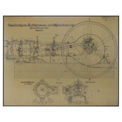 Large Original Technical Drawing of Air Compressor, 1925