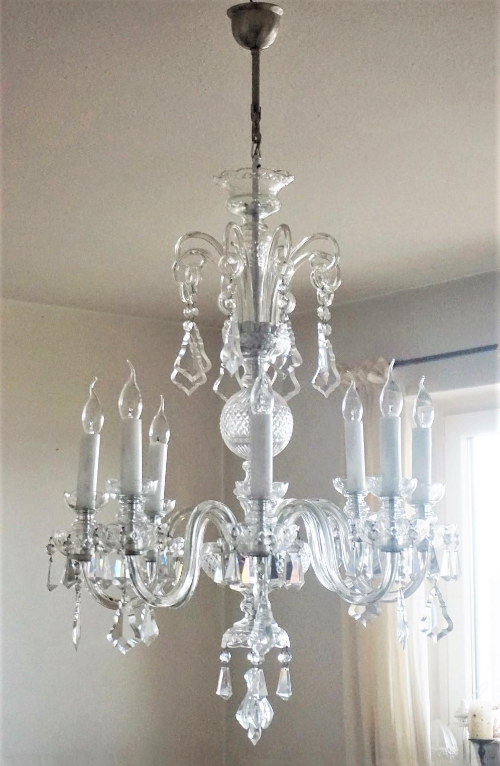 20th Century Large Original Venetian Handcrafted Murano Crystal Chandelier, Italy, 1910-1920 For Sale