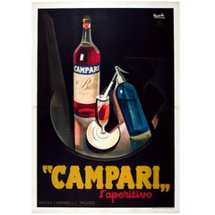 Gran cartel original vintage Art Déco Campari l'Aperitivo Bebida amarga de aperitivo