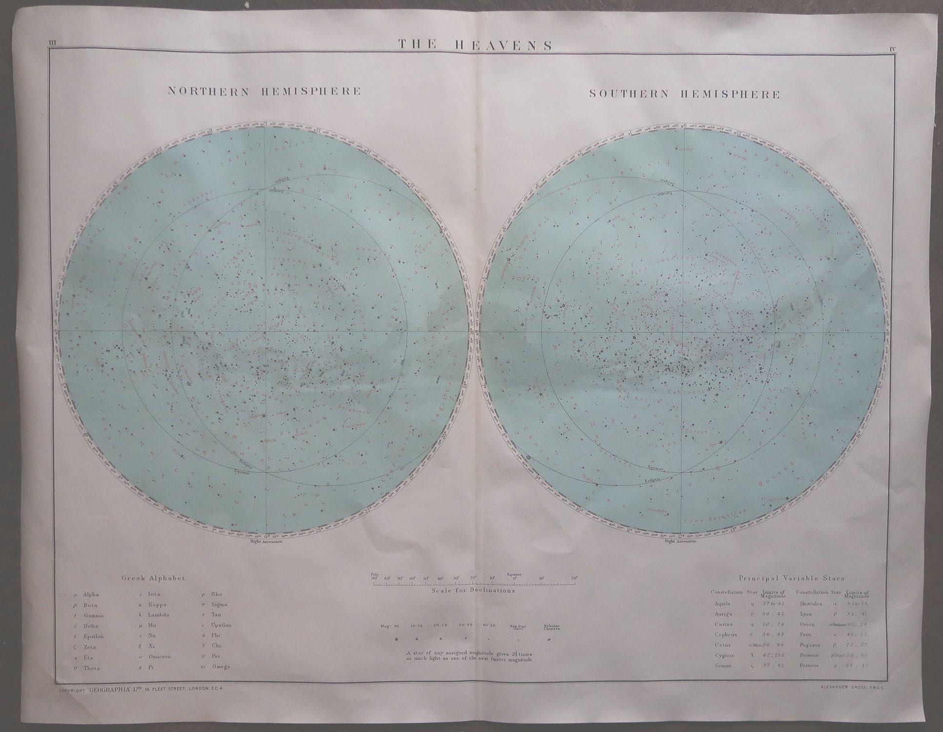Großes Original-Vintage-Astronomie-Poster, um 1920 (Englisch) im Angebot