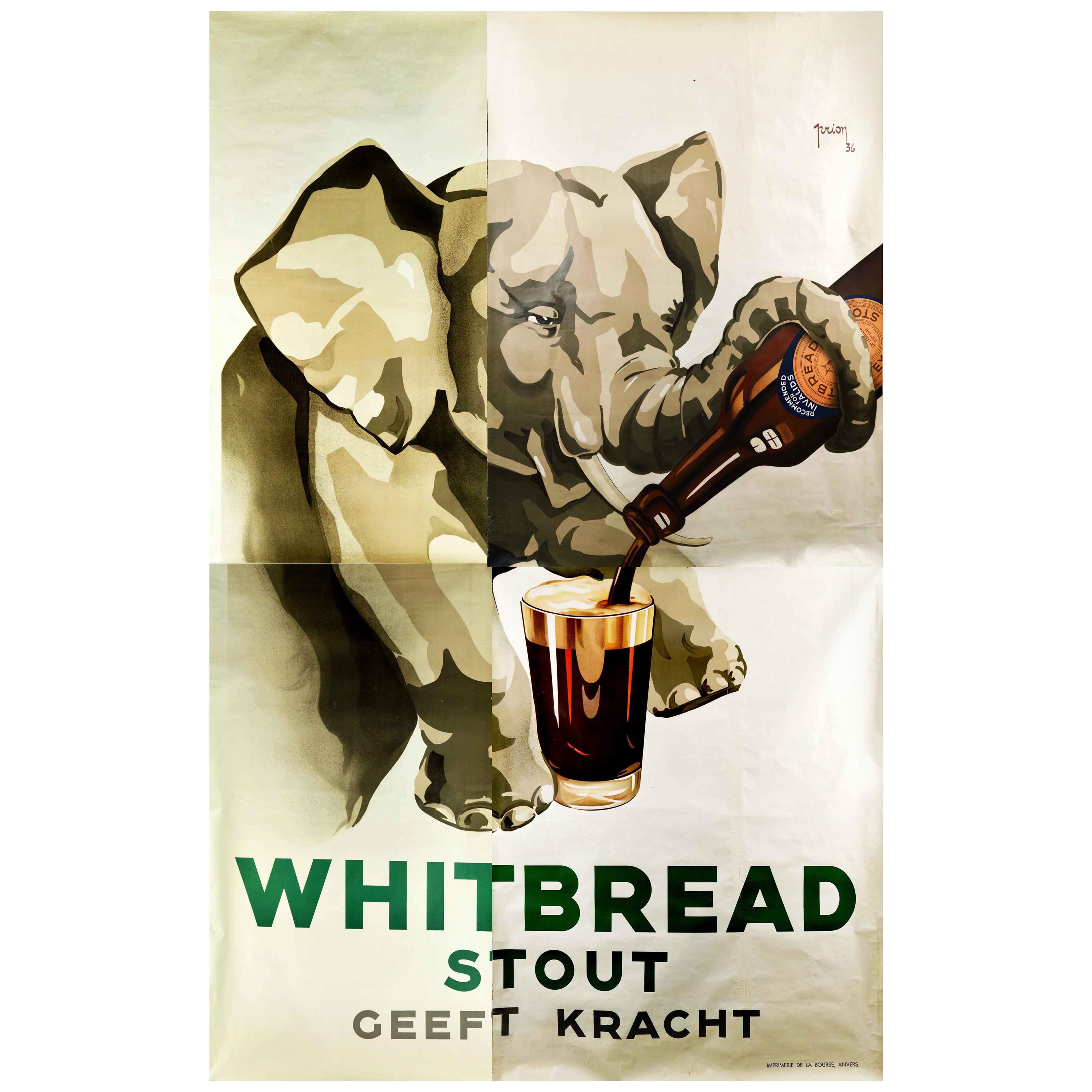 Grande affiche originale de boisson à boire vintage Whitbread Stout Gives Strength Elephant