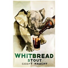 Large Original Vintage Beer Drink Poster Whitbread Stout Gives Strength Elephant