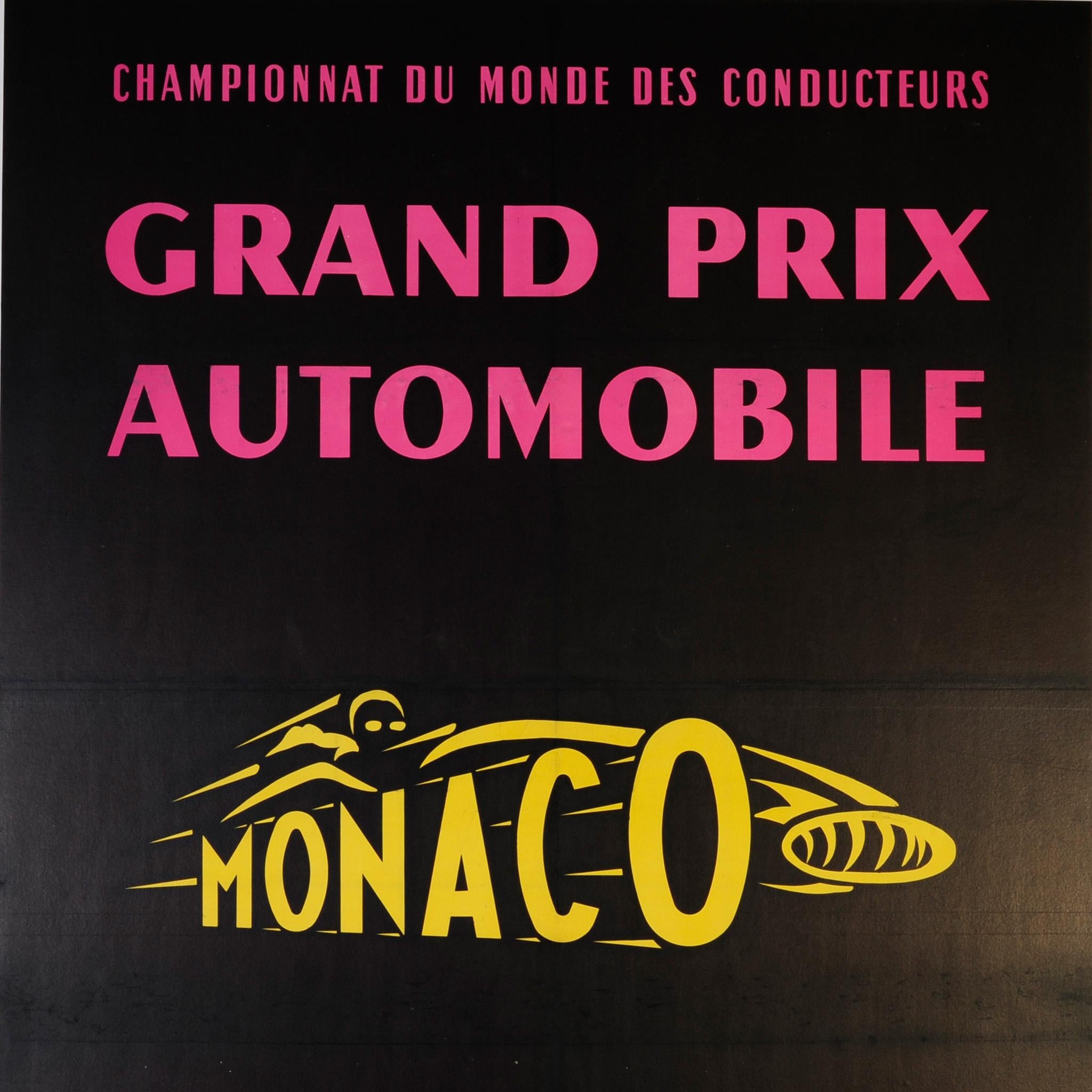 Monégasque Grande affiche originale d'événements de course de voitures vintage - Grand Prix de Monaco 1961 en vente