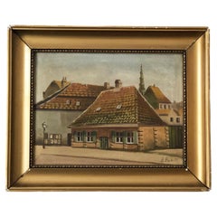 Large Original Vintage Countryside Cottage Oil Painting, circa 1923