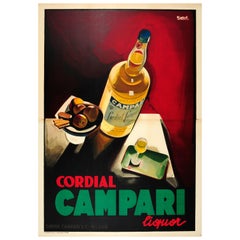 Grande affiche originale de boissons par Nizzoli pour Cordial Campari Liquor Milano