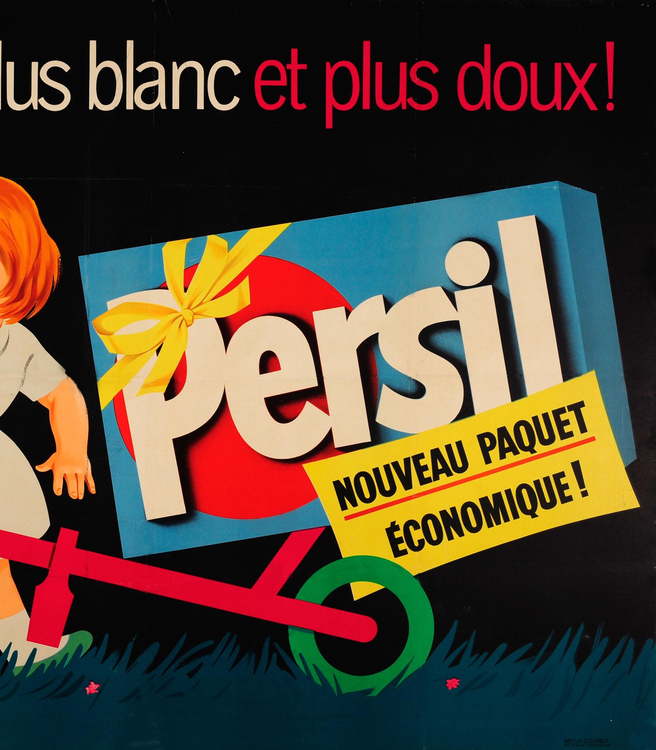Français Grande affiche publicitaire française d'origine Persil lave plus blanc... et plus doux en vente