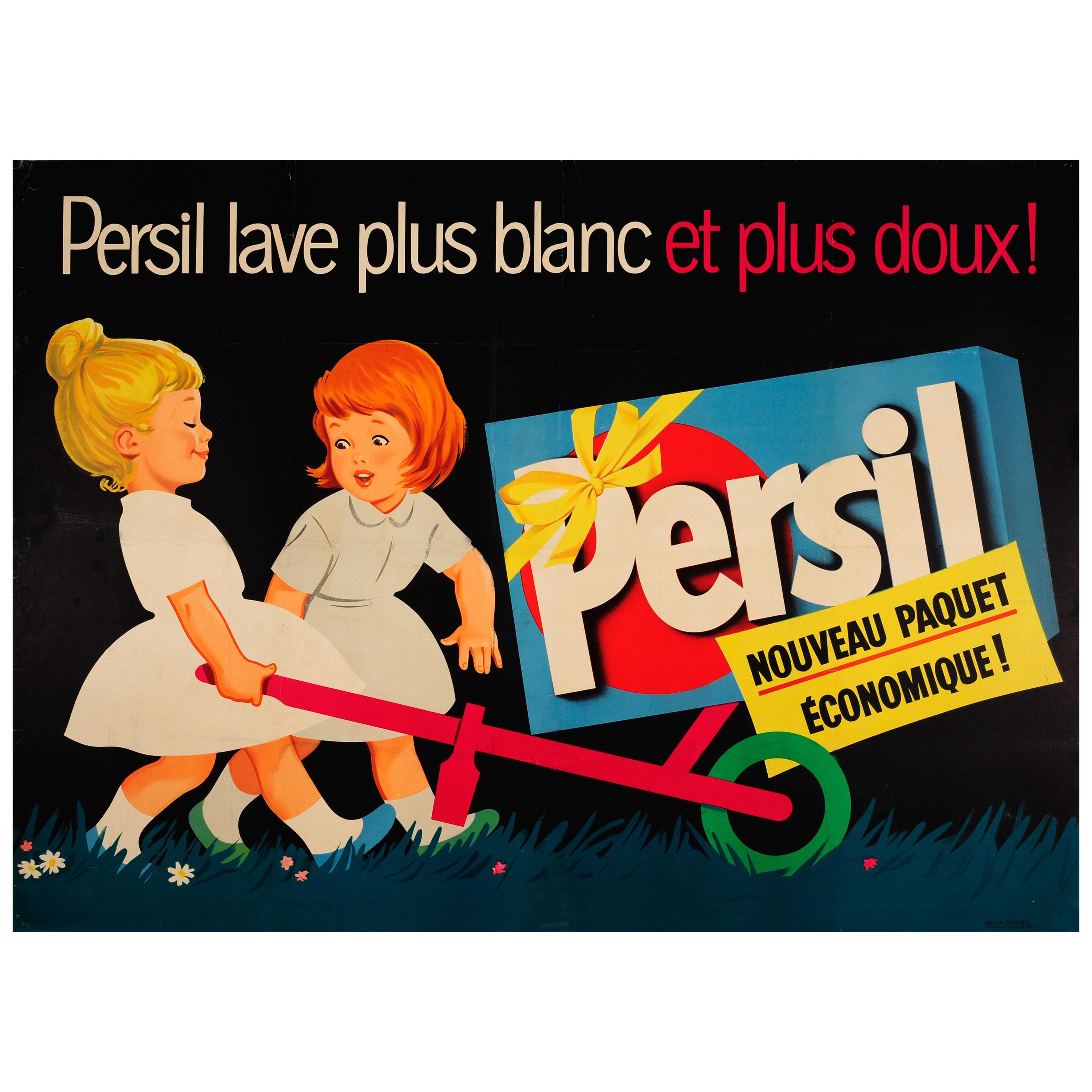 Grande affiche publicitaire française d'origine Persil lave plus blanc... et plus doux