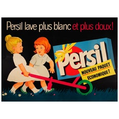Large Original Vintage French Advertising Poster Persil Washes Whiter and Softer
