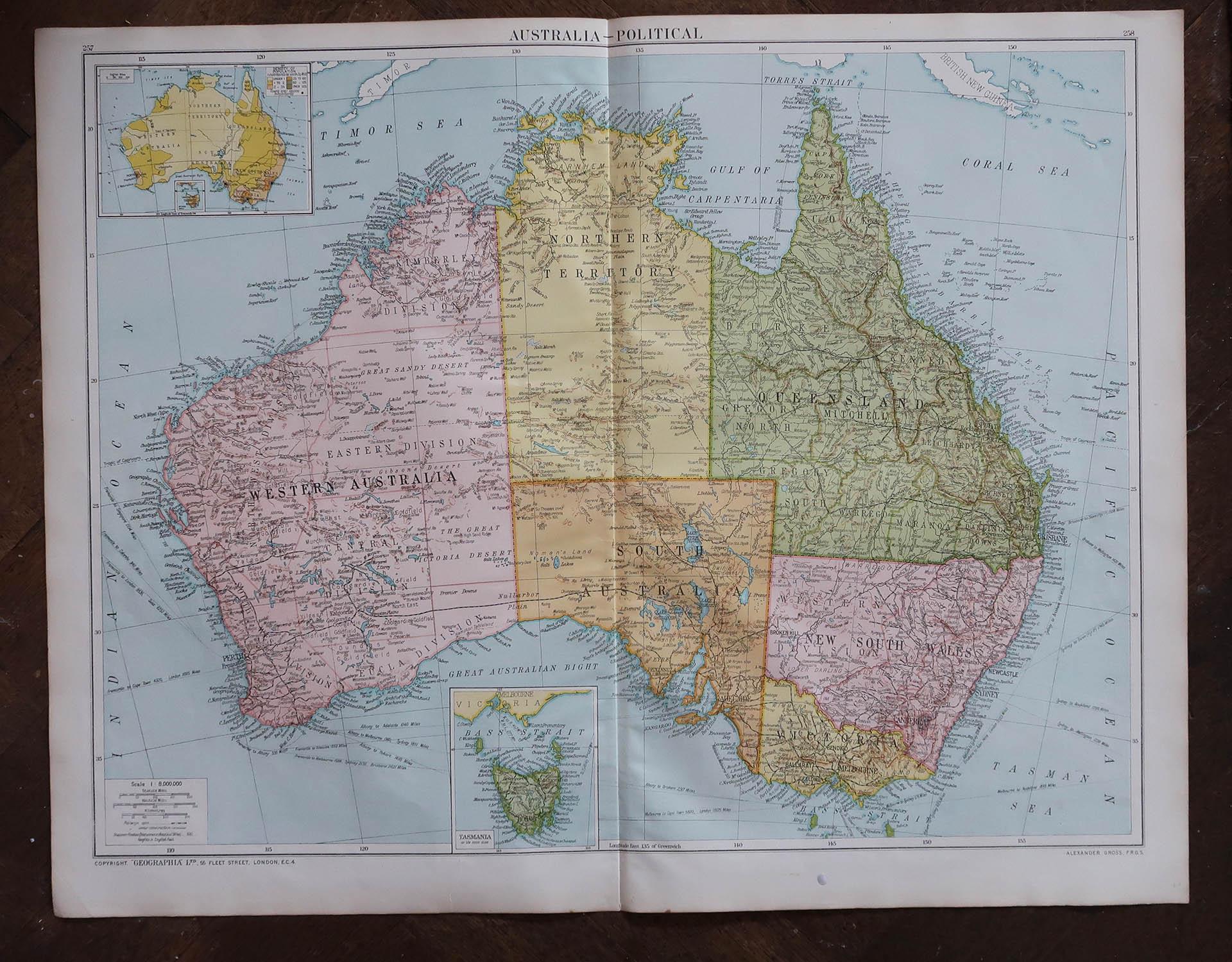 Große Original-Vintage-Karte von Australien, um 1920 (Englisch) im Angebot