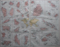 Large Original Vintage Map of British Island Possessions, circa 1920