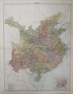 Large Original Vintage Map of China, circa 1920