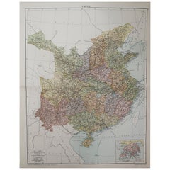 Large Original Vintage Map of China, circa 1920