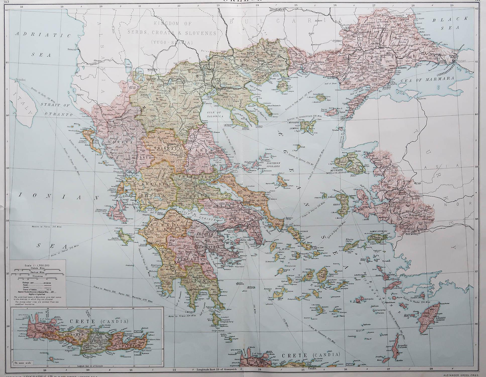 Große Karte von Griechenland

Originalfarbe.

Guter Zustand 

Herausgegeben von Alexander Gross

Ungerahmt.








