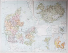 Large Original Vintage Map of Iceland, circa 1920