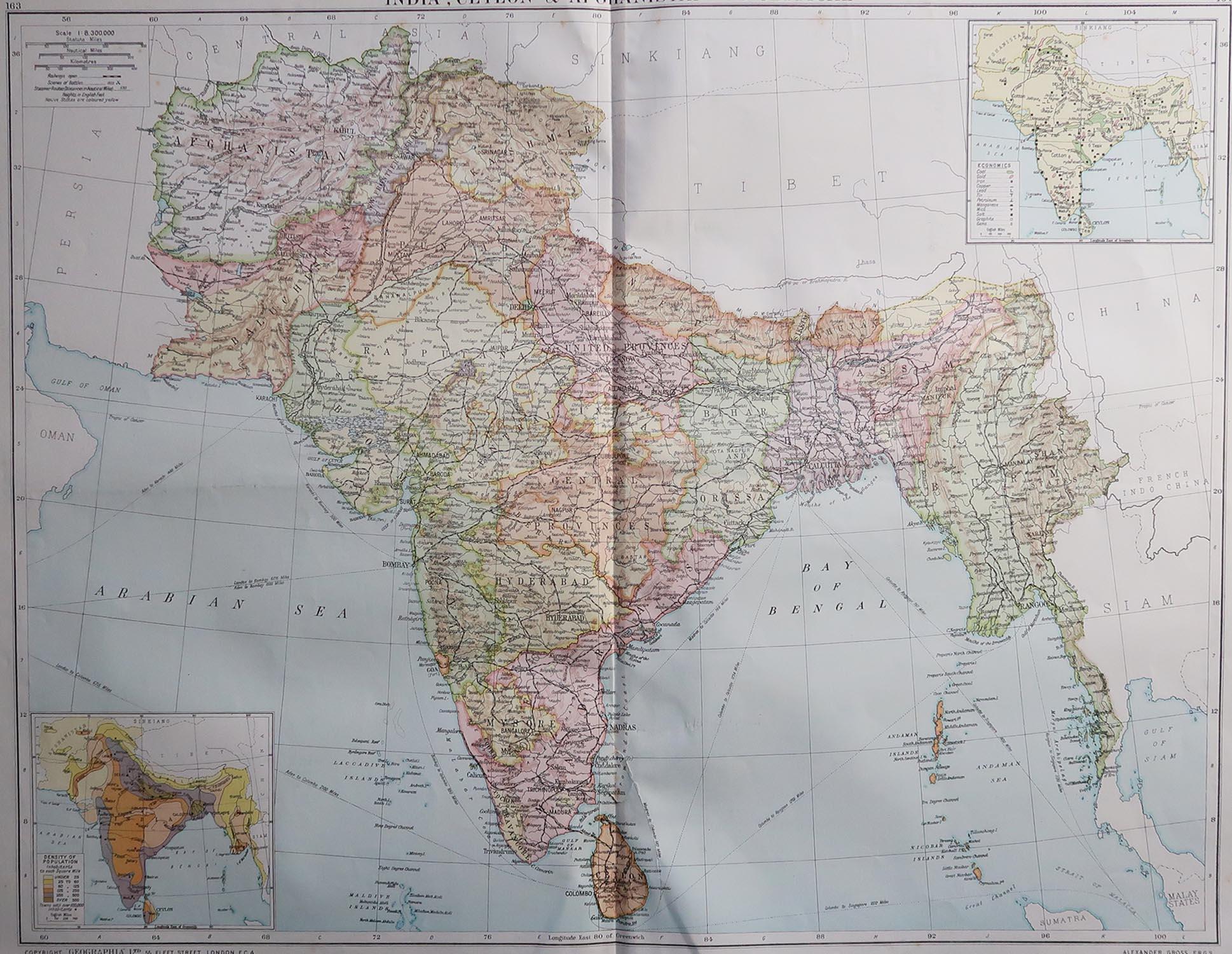 Great map of India

Original color.

Good condition / repair to some minor damage just above Sri Lanka. Shown in the last image.

Published by Alexander Gross

Unframed.








