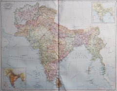 Large Original Vintage Map of India, circa 1920