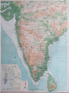Large Original Vintage Map of India, circa 1920