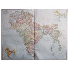 Large Original Vintage Map of India, circa 1920