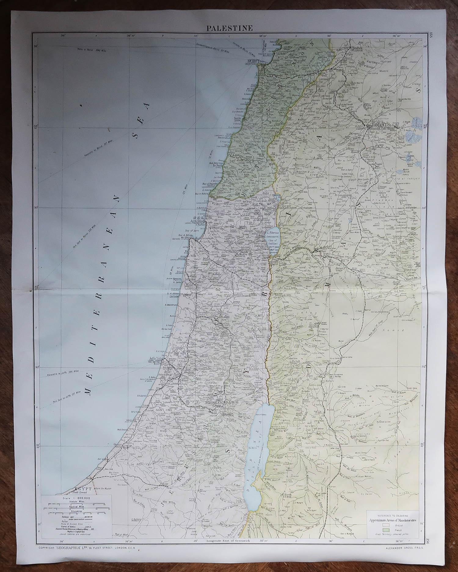 Large Original Vintage Map of Israel, circa 1920 For Sale at 1stDibs