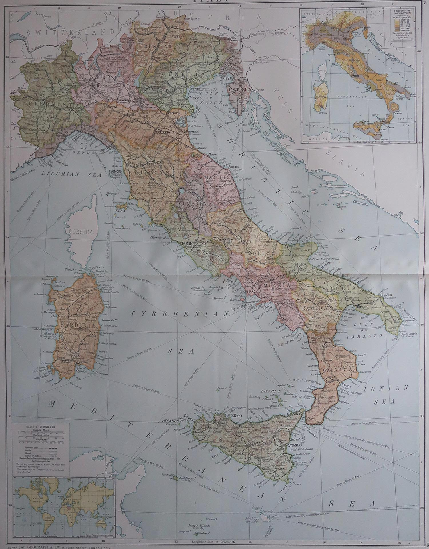 Large Original Vintage Map of Italy, circa 1920 For Sale at 1stDibs