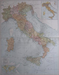 Large Original Vintage Map of Italy, circa 1920