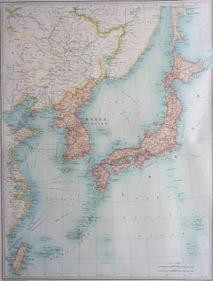 Large Original Vintage Map of Japan, circa 1920