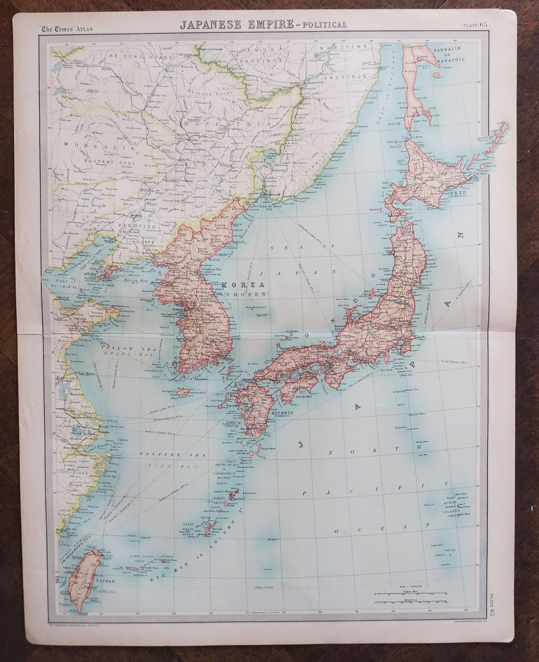 Large Original Vintage Map of Japan, circa 1920 For Sale at 1stDibs