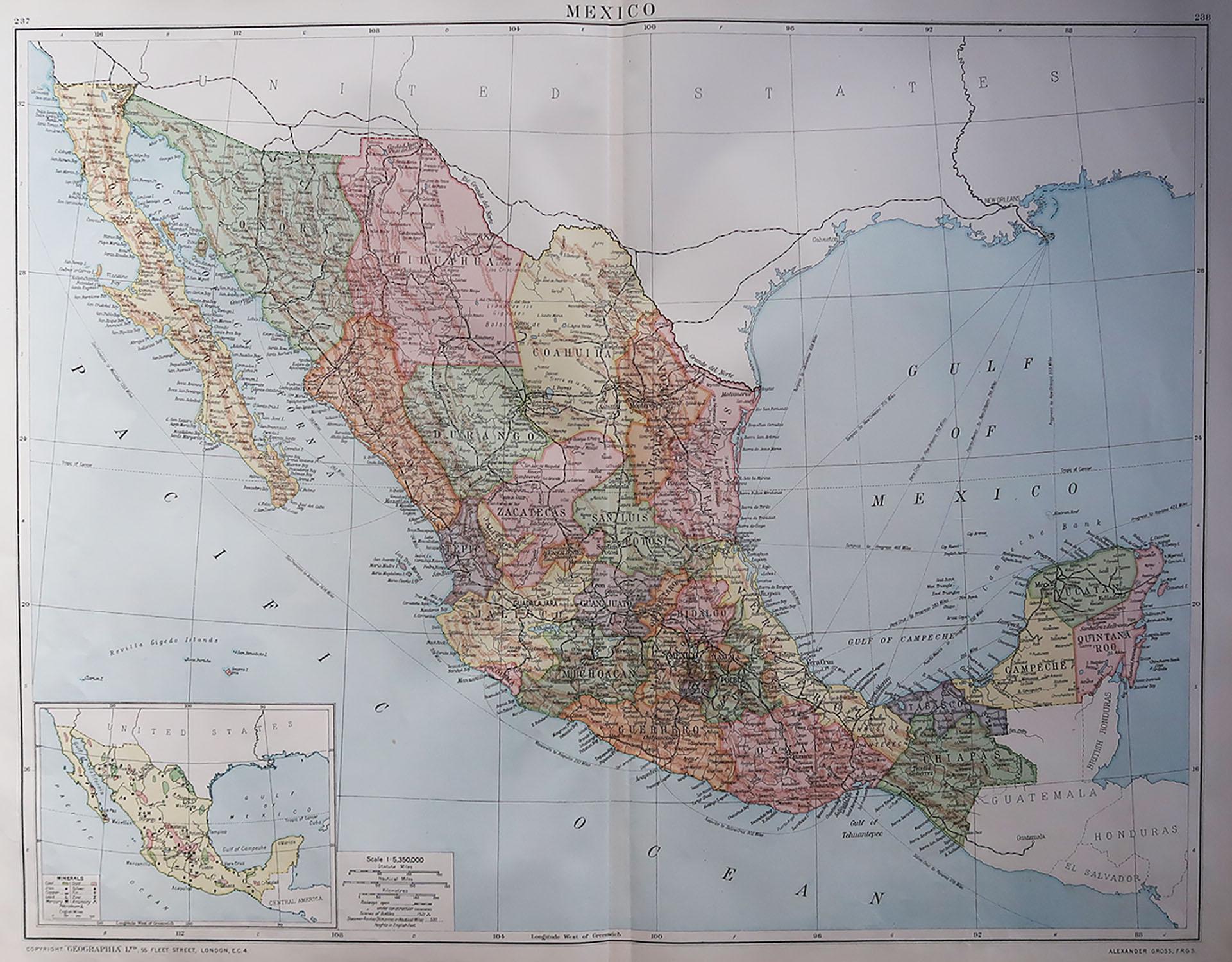 Great map of Mexico

Original color. 

Good condition 

Published by Alexander Gross

Unframed.








