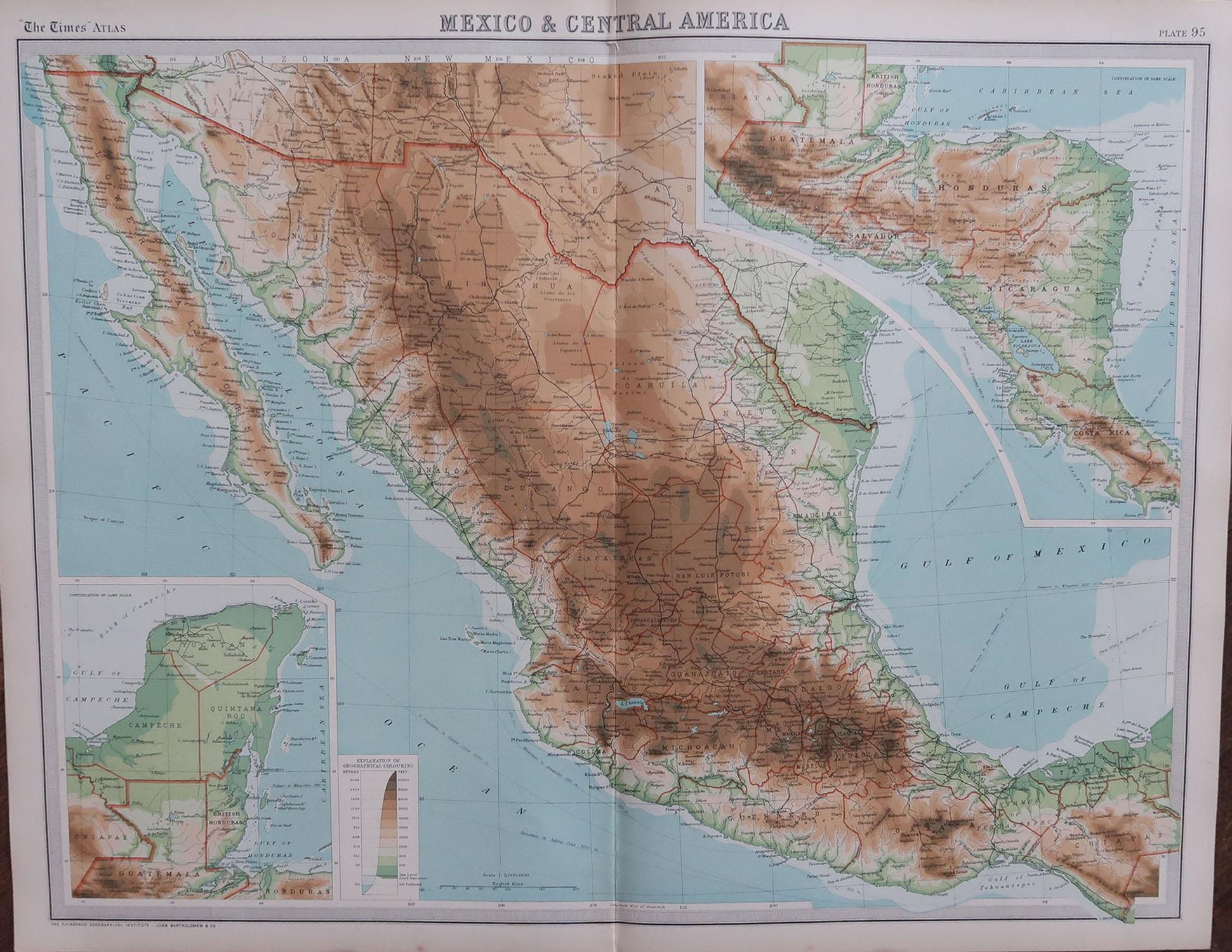 Great maps of Mexico.

Unframed.

Original color.

By John Bartholomew and Co. Edinburgh Geographical Institute.

Published, circa 1920.

Free shipping.
 