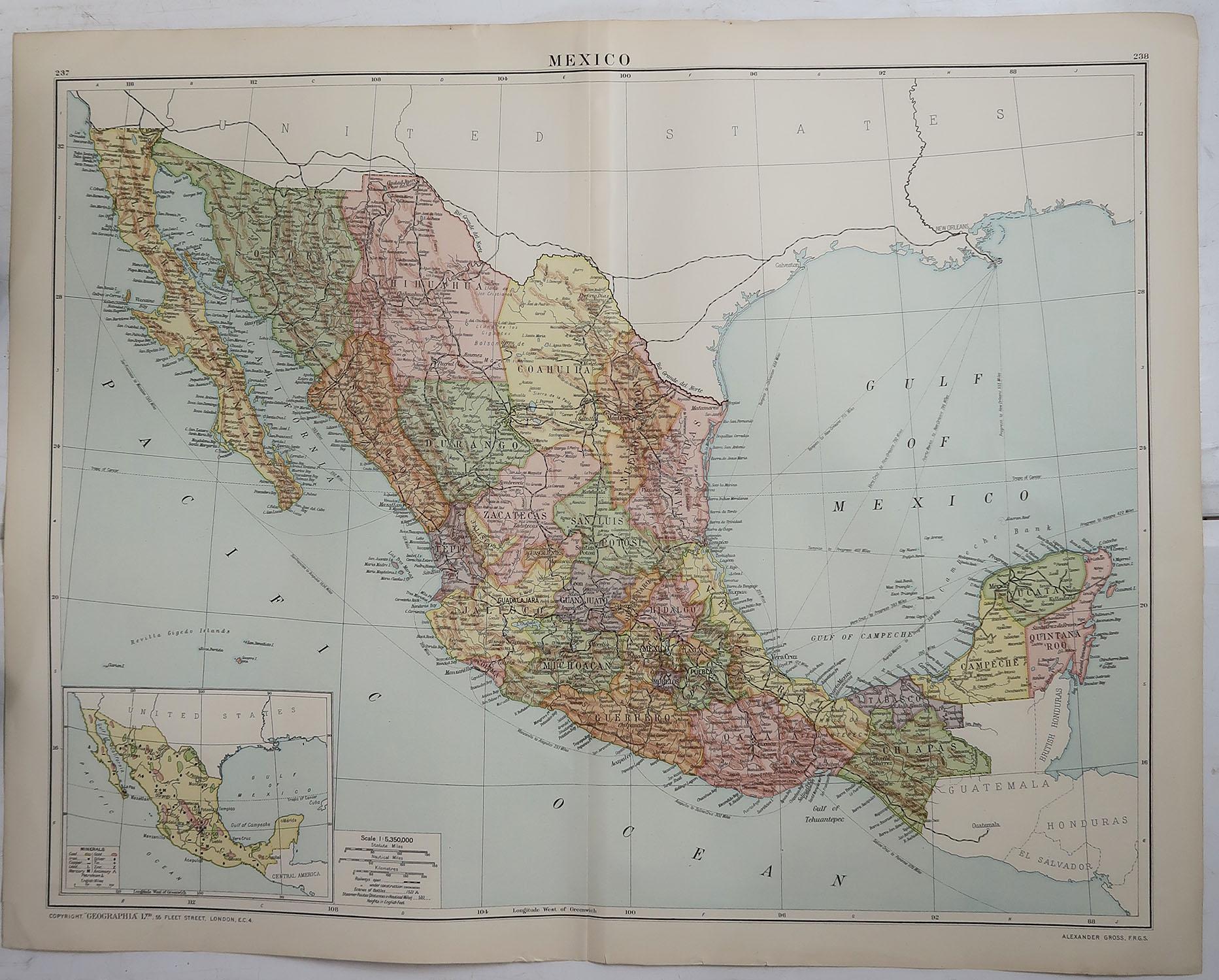 Large Original Vintage Map Of Mexico Circa 1920 At 1stDibs Original Mex2 Master 