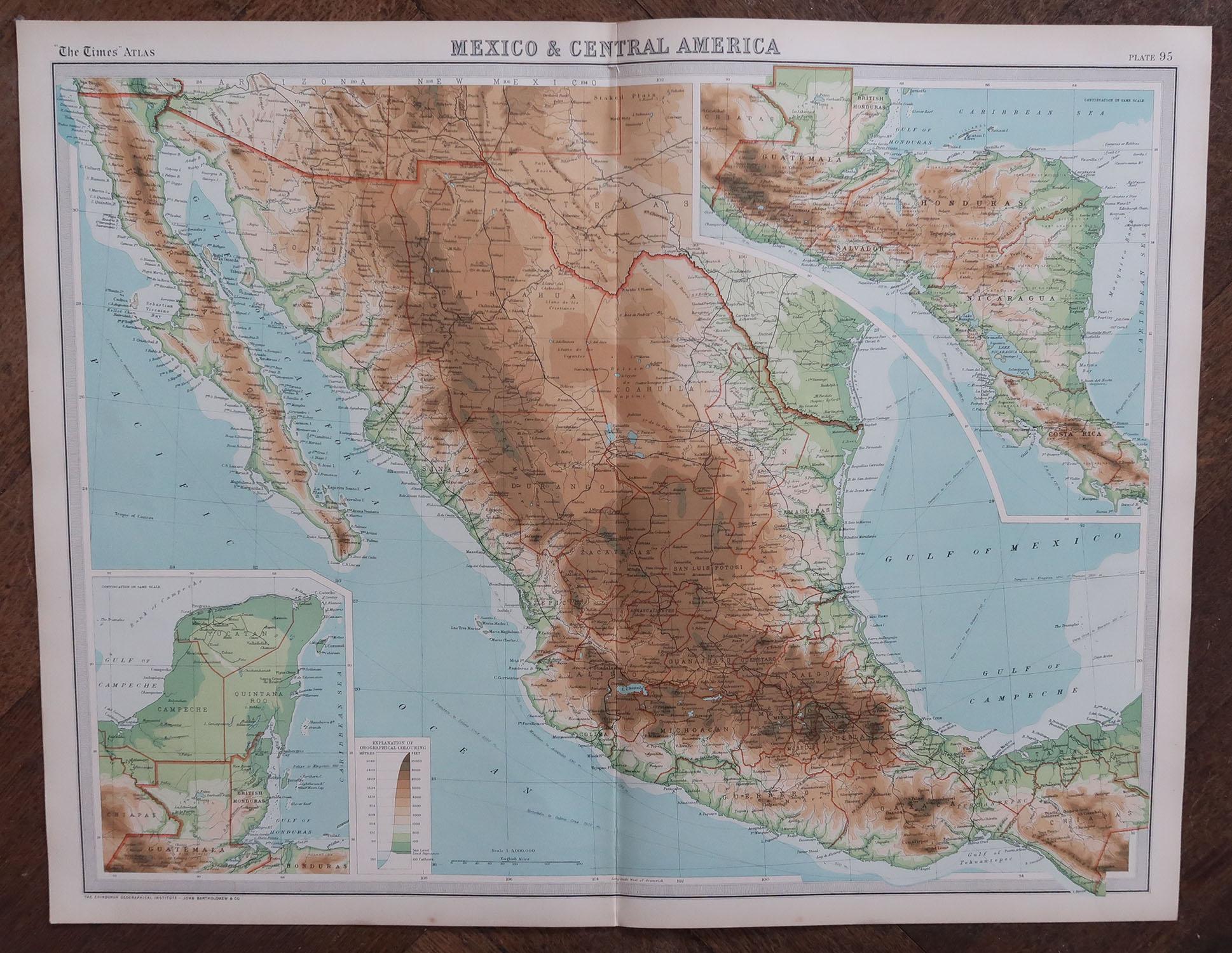 Große Original-Vintage-Karte Mexikos, um 1920 (Britisch) im Angebot