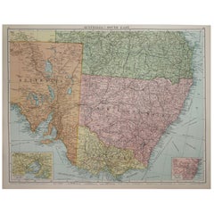 Large Original Vintage Map of New South Wales, Australia, circa 1920