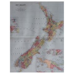 Large Original Vintage Map of New Zealand, 1903