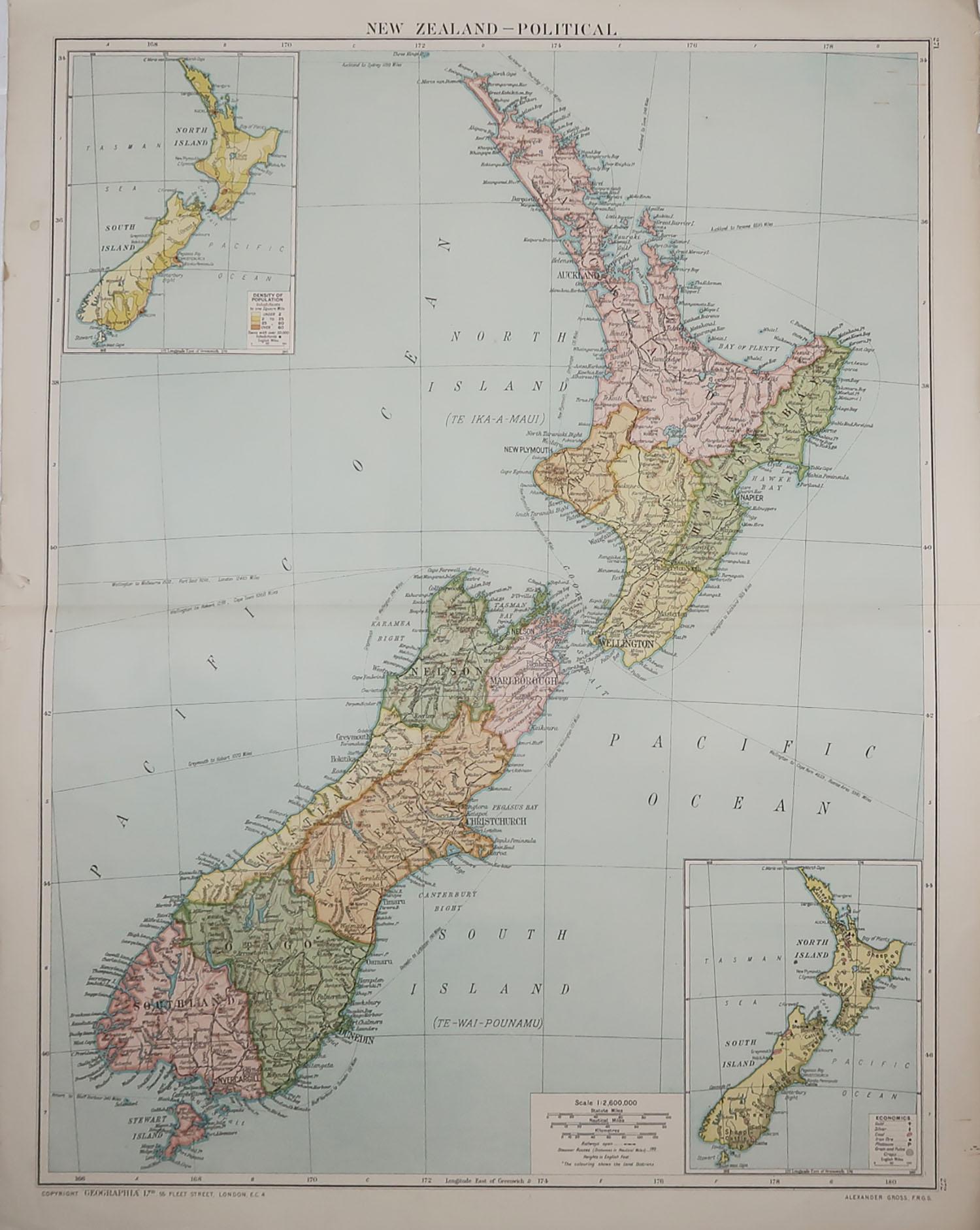Great map of New Zealand

Original color. 

Published by Alexander Gross

Repairs to a couple of minor edge tears

Unframed.








 
