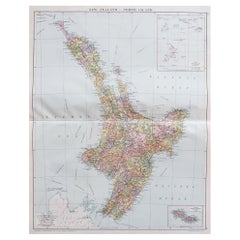 Grande carte originale vintage de la Nouvelle-Zélande, île du Nord, circa 1920
