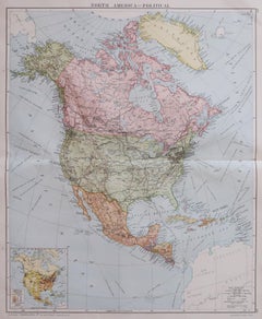 Large Original Vintage Map of North America, circa 1920
