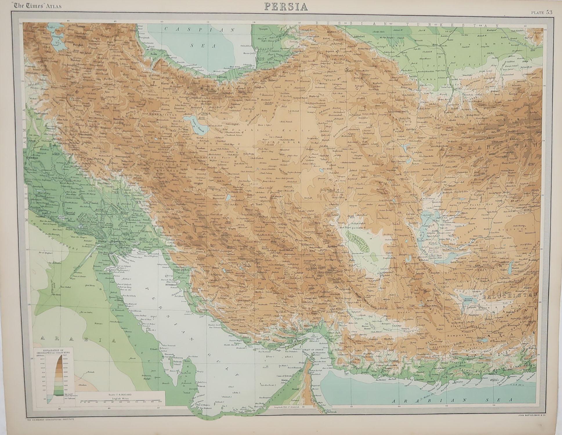 Great maps of Persia

Unframed

Original color

By John Bartholomew and Co. Edinburgh Geographical Institute

Published, circa 1920

Free shipping.
  